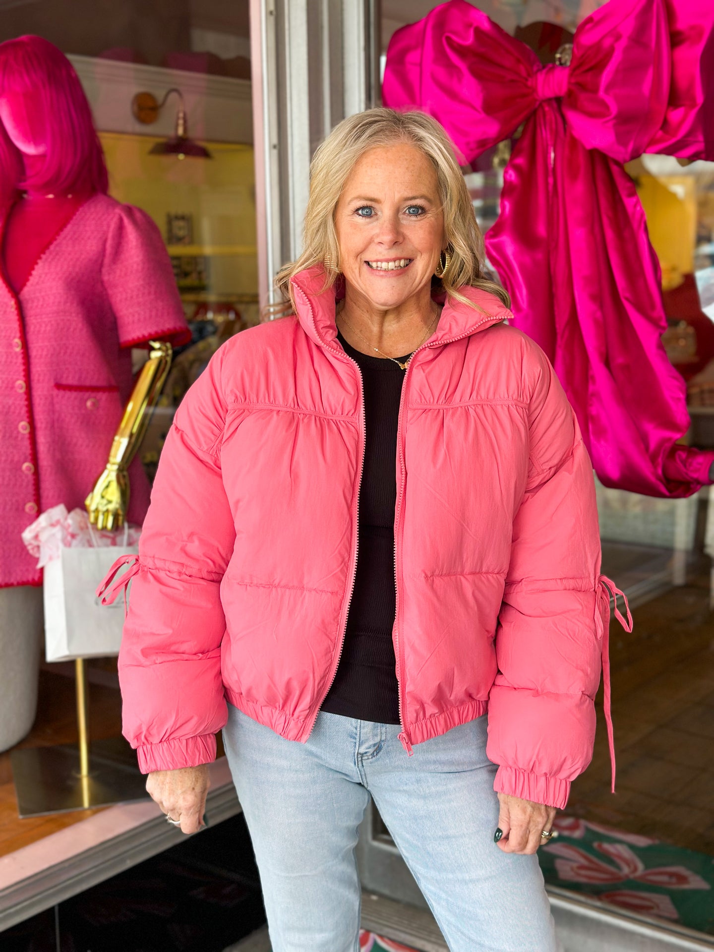 Bubblegum Bow Puffer Jacket